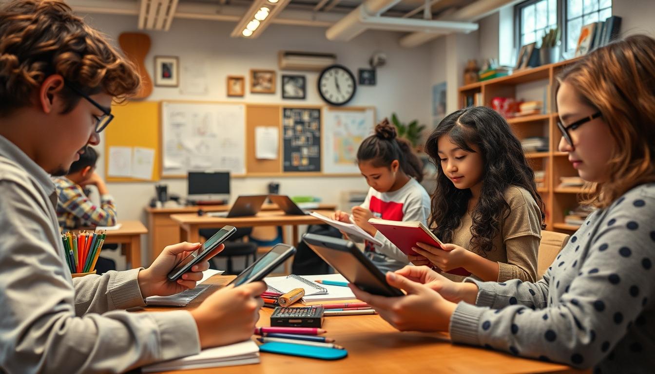 Student using learning strategies while studying